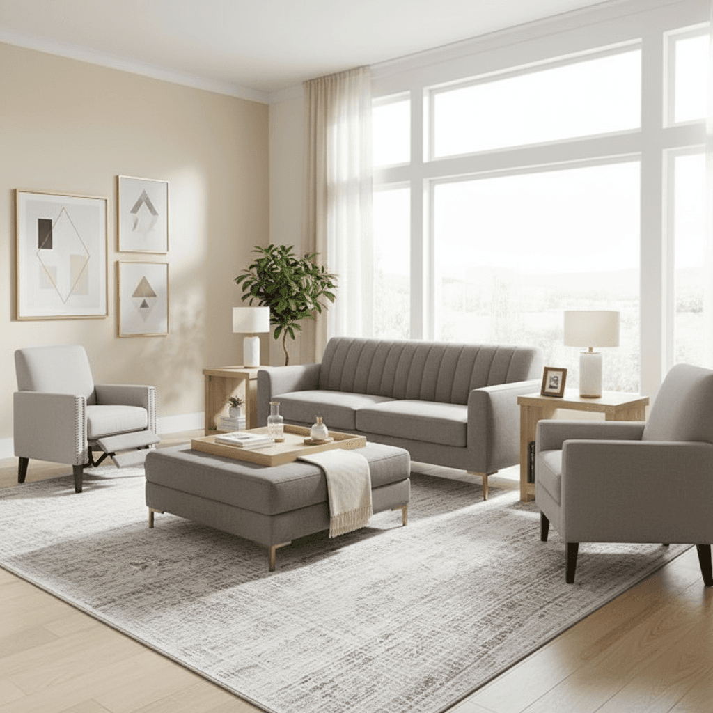 Airy Modern Living Room with Reclining Accent Chair & Pet-Friendly Fabrics