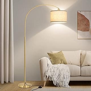 Gold Arc Floor Lamp with Drum Shade