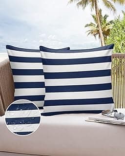 Navy Blue White Stripes Throw Pillow Covers Set of 2