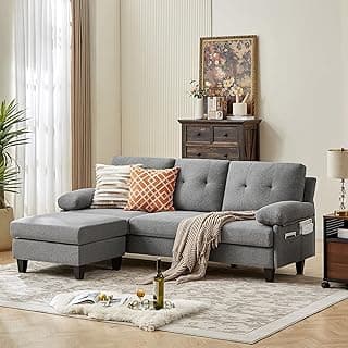 86" Convertible Sectional Sofa, Light Grey Linen