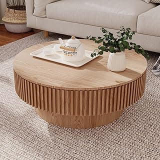 Round Coffee Table with Storage Natural Oak 31.5"