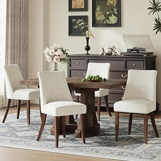 COLAMY Upholstered Dining Chairs Set of 4, Mid Century Modern Kitchen Chairs with Back, Farmhouse Fabric Side Dining Room Chairs with Wood Legs for Dining Room Restaurant, Beige