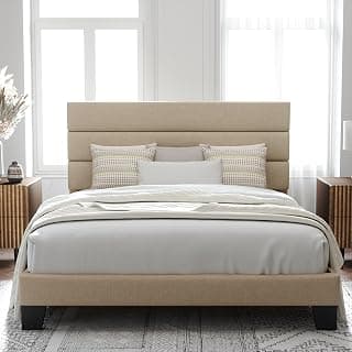 Allewie Queen Size Platform Bed Frame with Fabric Upholstered Headboard