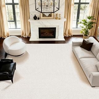 ANSSO Wool Rugs 8x10 for Living Room,80% Merino Wool and 20% Cotton Soft Tufted Area Rug with Cotton Non-Slip Backing,Large Area Rug for Bedroom Bedroom, Dining and Home Office (Beige Cream)